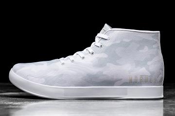 Men's Nobull Camo Canvas Mid Trainers White | SG G2297S